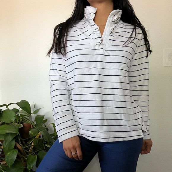 Vintage 90s yacht sweatshirt casual striped nautical style long sleeve Large - Picture 3 of 13